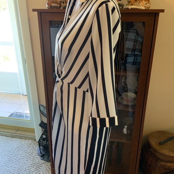 Black and White Strpped Button Down Dress NEW - Picture 5 of 8